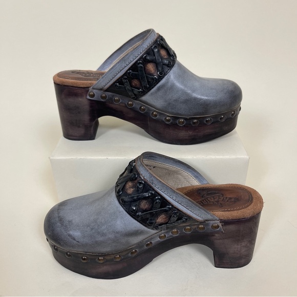 NWOT FREEBIRD Woodstock Fringe Mule Chunky Clog in Ice Multi Brown Leather - Picture 3 of 7